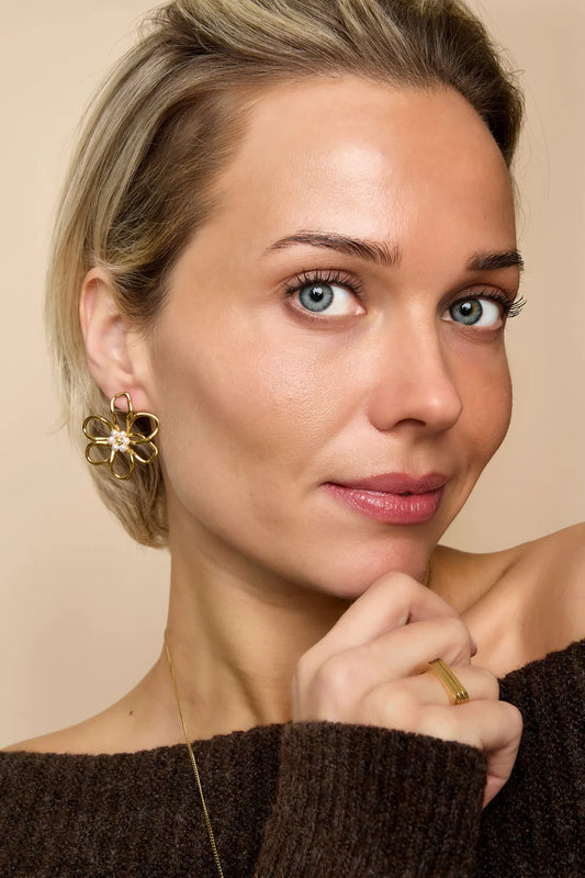 Flower Pearl Statement Stud Earrings